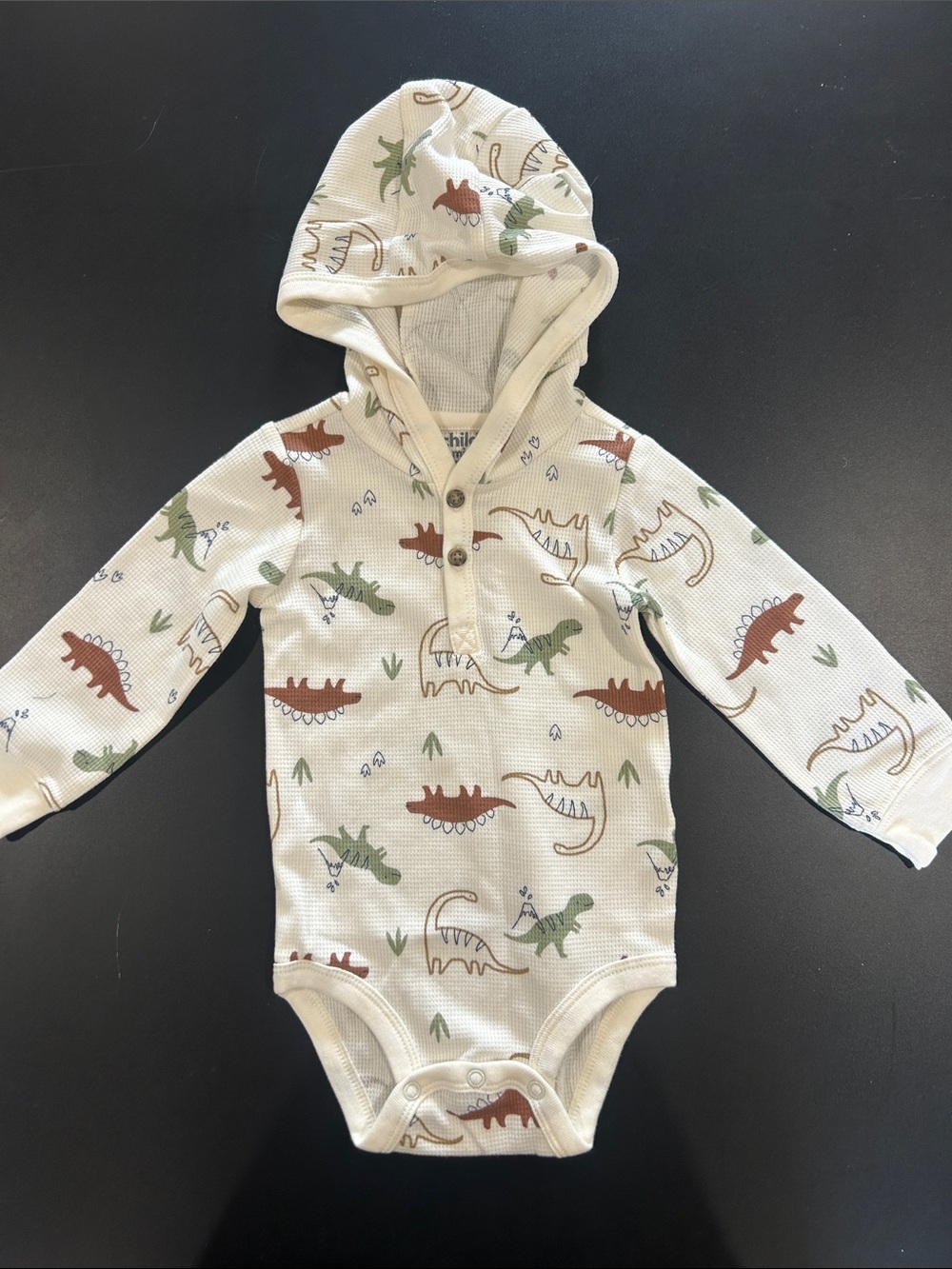 NWOT Carter’s Baby Hooded One-Piece Bodysuit in Cream with Dino Print